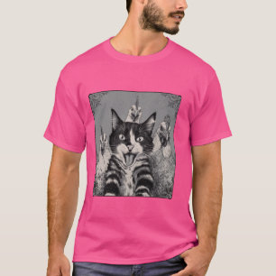 Lustiges Katzen-Selfie mit Hühnern Humorvolle Katz T-Shirt