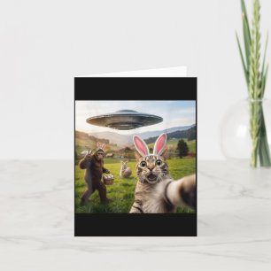 Lustiges Katzen-Selfie mit Osterhase Bigfoot UFO f Karte