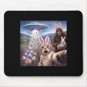 Lustiges Katzen-Selfie mit Osterhase Bigfoot UFO f Mousepad