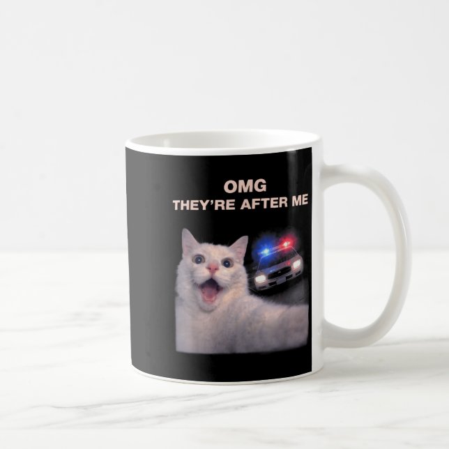 Lustiges Katzen-Selfie mit Polizei-Style-Meme-Graf Kaffeetasse (Rechts)