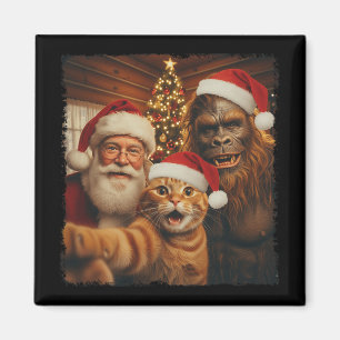 Lustiges Katzen-Selfie mit Sasquatch und Santa Chr Magnet