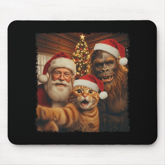 Lustiges Katzen-Selfie mit Sasquatch und Santa Wei Mousepad (Vorne)