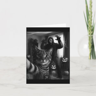 Lustiges Katzen-Selfie mit Skelett Gruseliges Hall Karte
