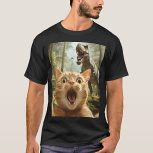 Lustiges Katzen-Selfie mit Trex-Dinosaurier Katzen T-Shirt