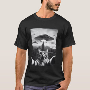Lustiges Katzen-Selfie mit UFOs Seltsames Alien-Ka T-Shirt