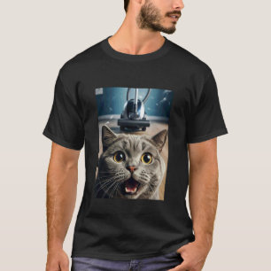 Lustiges Katzen-Selfie mit Vakuum-Jagd-Meme-Grafik T-Shirt