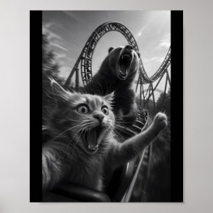 Lustiges Katzen-Selfie Top Mit Bär Achterbahn Poster
