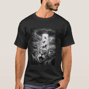 Lustiges Katzen-Selfie UFO Kühe Entführung Schocki T-Shirt