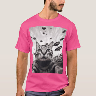 Lustiges Katzen-Selfie-Ufo T-Shirt