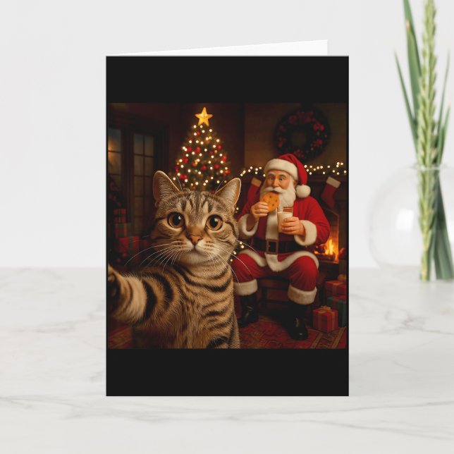Lustiges Katzen-Selfie Weihnachtsmann Kekse isst C Karte (Vorderseite)