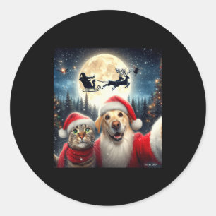 Lustiges Katzen- und Hunde-Selfie mit Weihnachtsma Runder Aufkleber