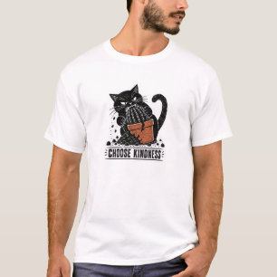 Lustiges Katzen-Wähle-Freundlichkeit-Linolschnitt- T-Shirt