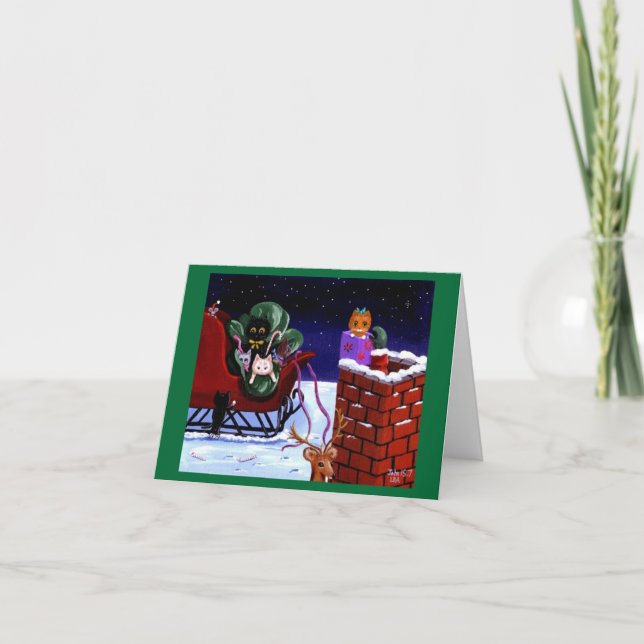 Lustiges Katzen-Weihnachtskarten-Ren Creationarts Feiertagskarte (Vorderseite)
