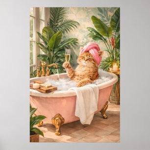 Lustiges Katzenbad-Plakat, Champagner-Druck, Whims Poster