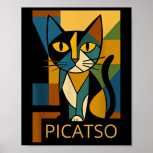 Lustiges Katzenbild Picatso - Kunststil des Kubism Poster