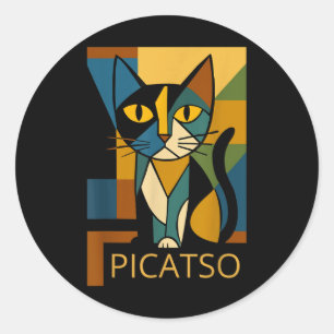 Lustiges Katzenbild Picatso - Kunststil des Kubism Runder Aufkleber