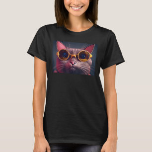 Lustiges Katzengesicht mit funky Brille Retro Nerd T-Shirt