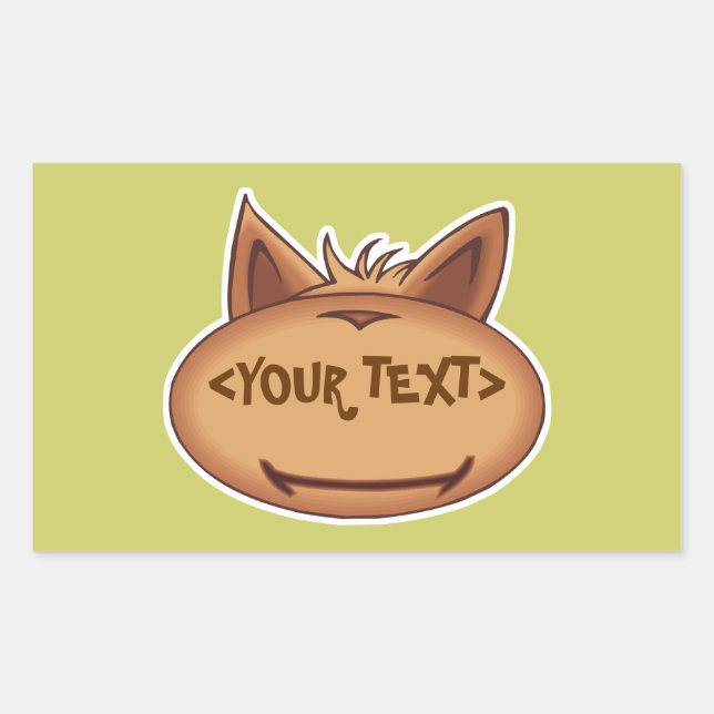 Lustiges Katzengesicht, <YOUR TEXT> Rechteckiger Aufkleber (Vorderseite)