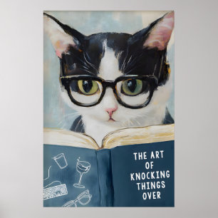 Lustiges Katzenleseplakat Skurril Badezimmerwand Poster