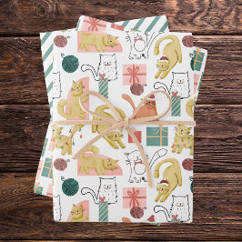 Lustiges Katzenmuster Feiertag Weihnachten Bunt Geschenkpapier Set