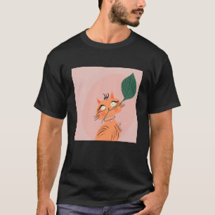 Lustiges Katzenpflanzenblatt Cartoon T-Shirt