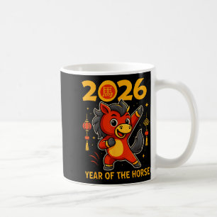 Lustiges Kawaii Mond- 2026 Jahr des Pferdes Chines Kaffeetasse