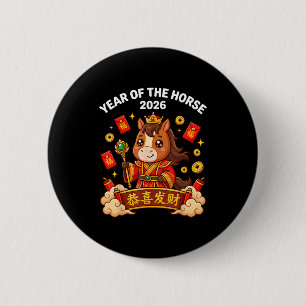 Lustiges Kawaii-Pferd Jahr 2026 Rot Button
