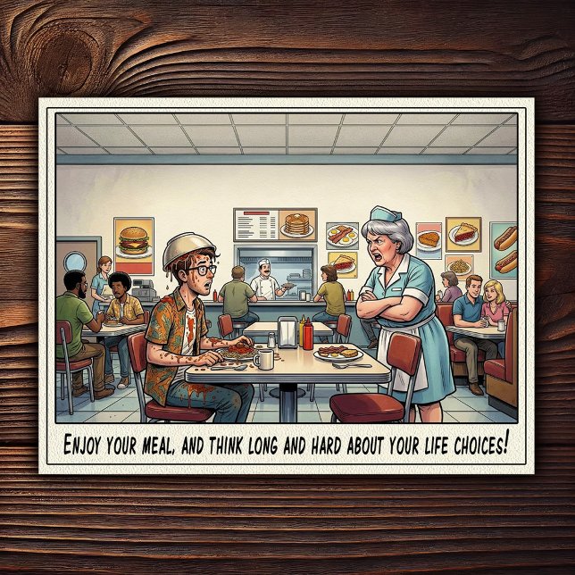 Lustiges Kellnerin Leben Restaurant Humor  Postkarte (Von Creator hochgeladen)