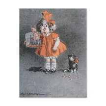 Lustiges Kind und freche Katze Vintage Antiquität