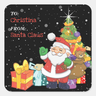 Lustiges Kinder-Weihnachts-Personalisierungsgesche Quadratischer Aufkleber