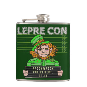 Lustiges Kobold Leprecon Mugshot-St. Patricks Flachmann