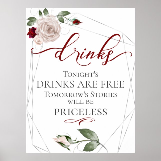Lustiges Kostenlose Getränke Bar Menu Schild Blush (Vorne)