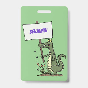 Lustiges Krokodil Alligator mit Schild Cartoon Ausweis