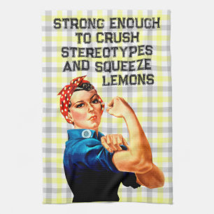 Lustiges Küchentuch mit Rosie Riveter und Zitronen