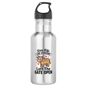 Lustiges Kuh-Tor-öffnen Vintage-Gravur-Shirt-Desig Edelstahlflasche