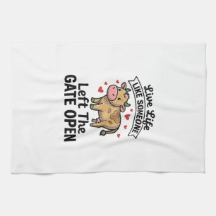 Lustiges Kuh-Tor-öffnen Vintage-Gravur-Shirt-Desig Geschirrtuch