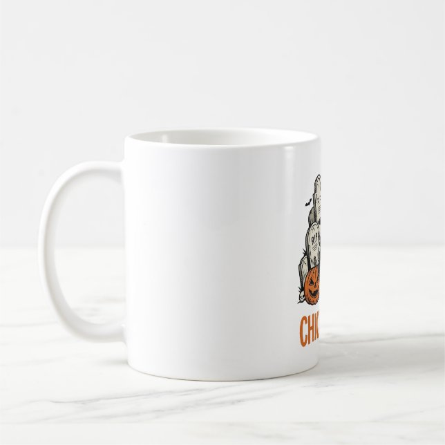 Lustiges Küken oder Halloween-Huhn Grafik_1 Kaffeetasse (Links)