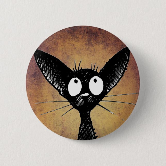 Lustiges Kunstknopf-Abzeichen der schwarzen Katze Button (Vorderseite)