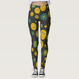 lustiges Lächeln Gesicht und grobe Blume Leggings