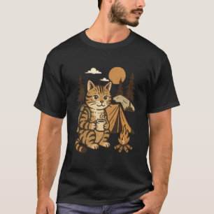 Lustiges Lagerfeuer Katze Camping T-Shirt