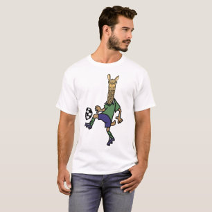Lustiges Lama, das Fußball-Cartoon spielt T-Shirt