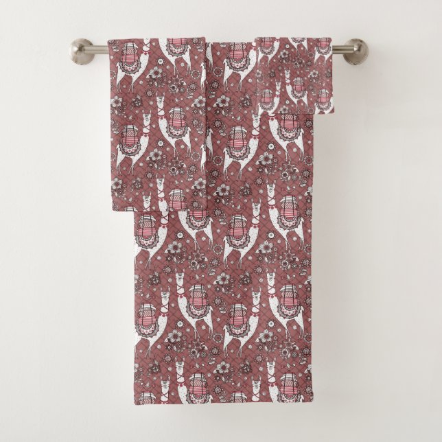 Lustiges Lama-Muster Badhandtuch Set (Insitu)
