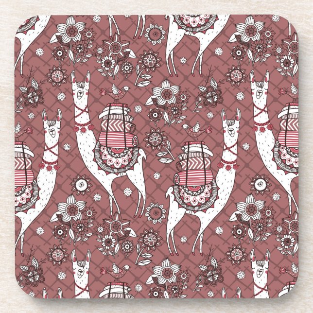 Lustiges Lama-Muster Getränkeuntersetzer (Vorderseite)