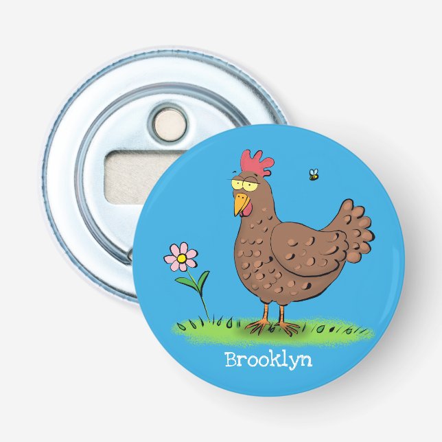 Lustiges Landhuhn rustikale karikative Cartoonfigu Flaschenöffner (Vorderseite)