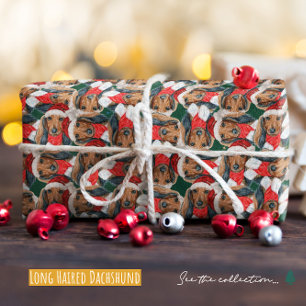 Lustiges Langhaar-Dachshund-Weihnachtsmuster Geschenkpapier