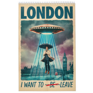 Lustiges London-Alien-Entführungs-Retro-Sci-Fi-Pla Kalender