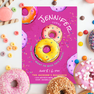 Lustiges Mädchen 8. Geburtstag Pinke Donut Farbige Einladung