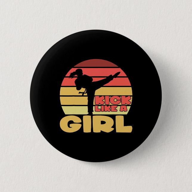 Lustiges Mädchen Kickboxen Mädchen Karate Mädchen  Button (Vorderseite)