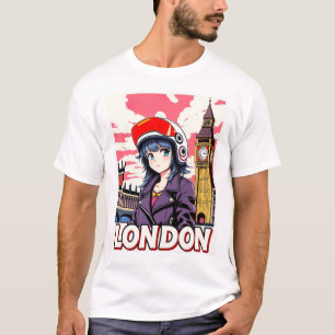 Lustiges Mädchen Vintage-Postkarte London T-Shirt