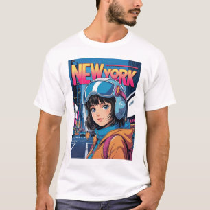 Lustiges Mädchen Vintage-Postkarte New York USA T-Shirt